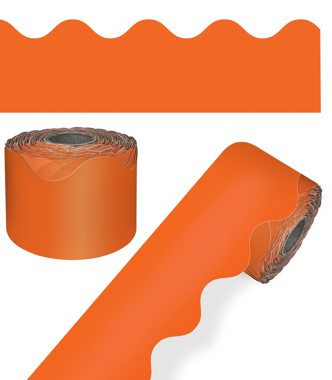 Carson Dellosa 65Ft of Orange Bulletin Board Borders, 1 Roll of Scalloped Trim for Rolling Whiteboard, Cork and Posterboard, Halloween, Party Decorations, and Classroom Decor
